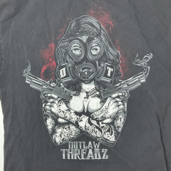 Outlaw Threatz Shirt Graphic Tee Double Sided Crewneck Short Sleeve Men Sz XL - Picture 4 of 6